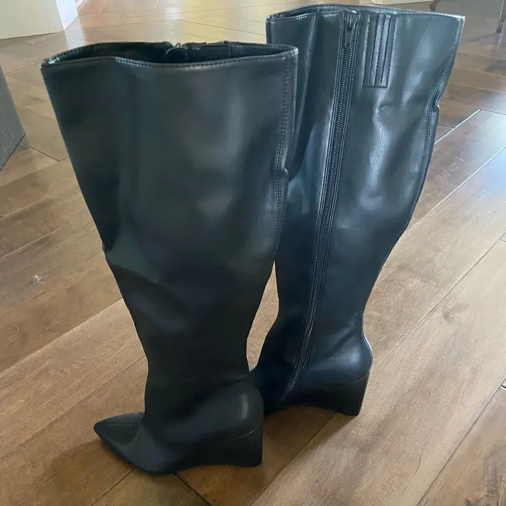 Open Edit Kami Pointed Toe Over the Knee Boot Black, 8